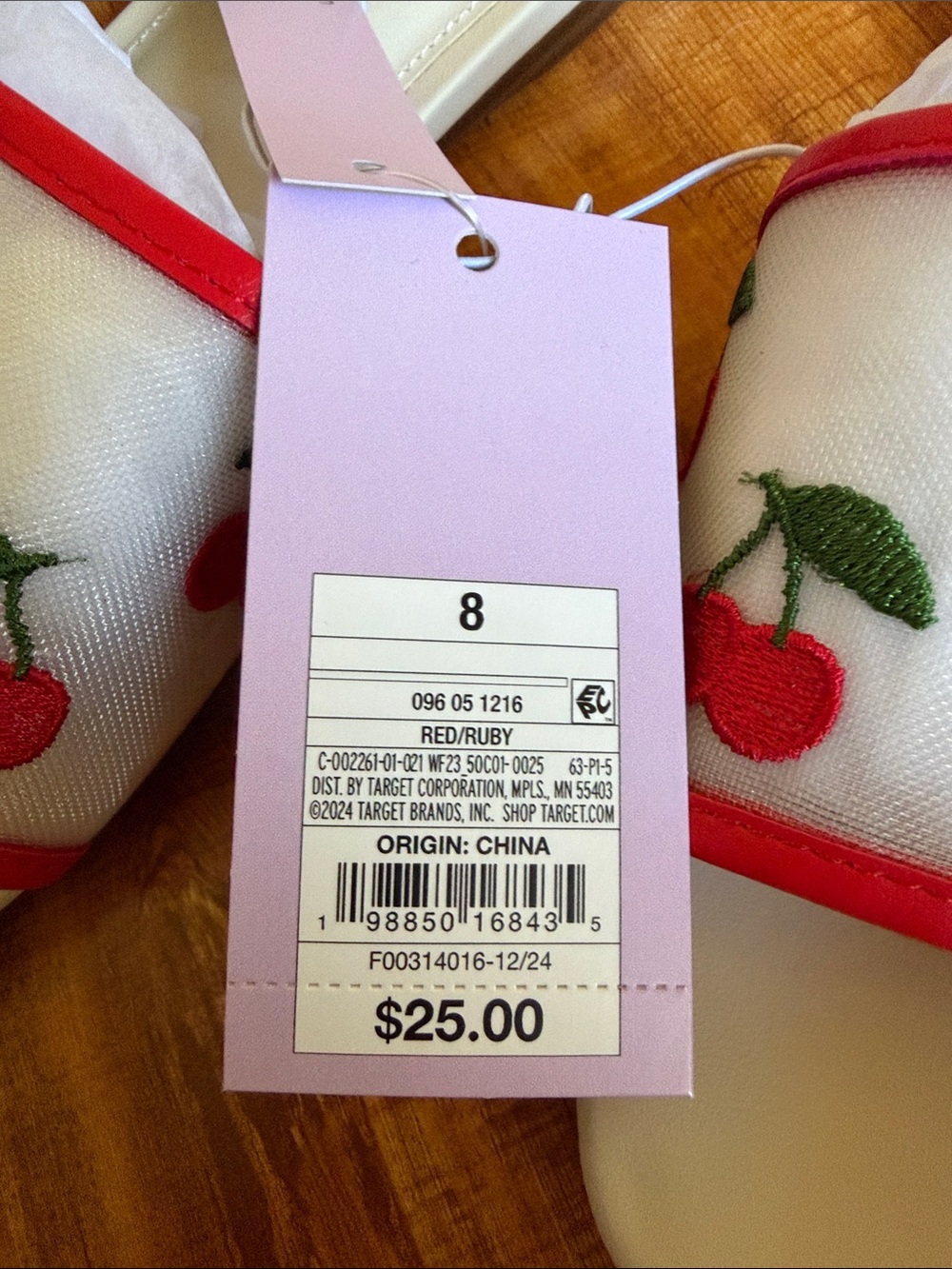 wild fable White Slide Sandals with Red Cherry Embroidery and Red Trim - Picture 2 of 7